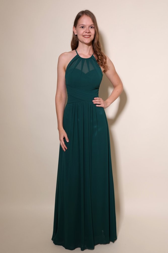 Ballkleid mit elegantem, hochgeschlossenem Ausschnitt, dunkelgrün - Dein Kleiderladen