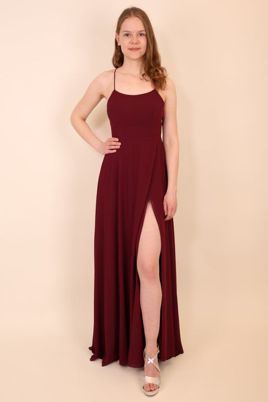 Ballkleid mit Schlitz und Schnürung, bordeaux - Dein Kleiderladen