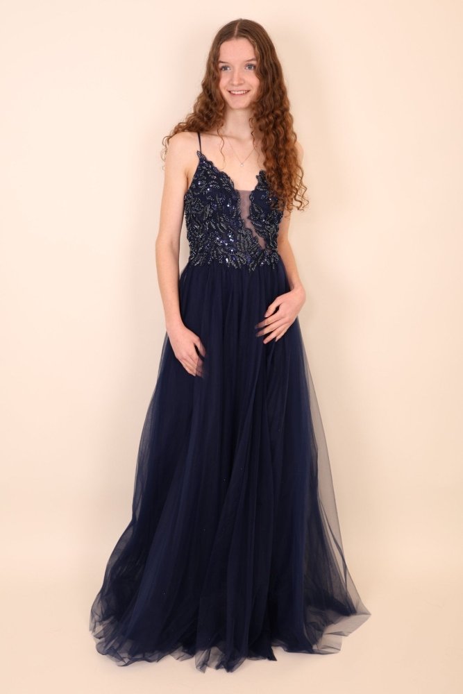 Ballkleid - Pompöses Tüllkleid mit feiner Bestickung, marineblau - Dein Kleiderladen