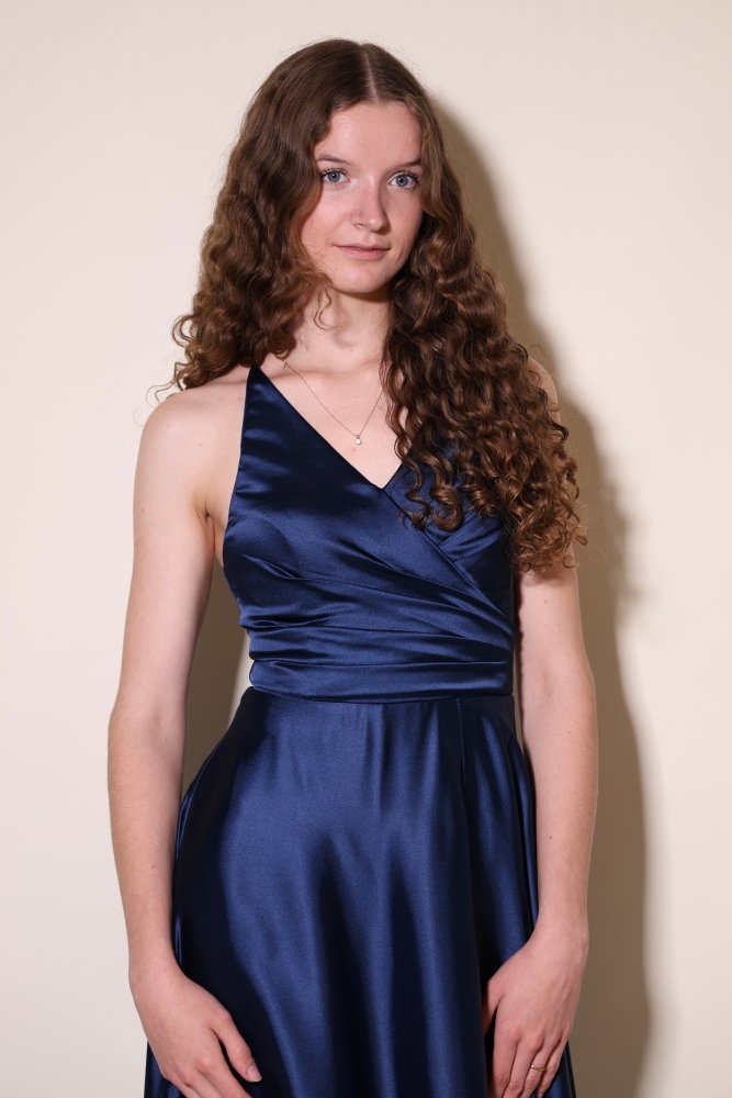 Ballkleid - Satin mit Schnürung und Schlitz, marineblau - Dein Kleiderladen