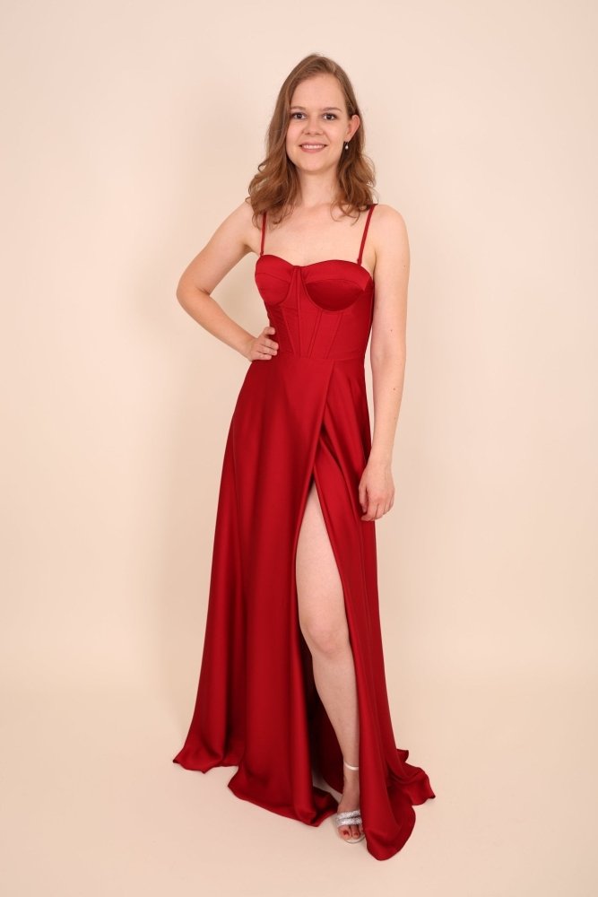 Ballkleid - Satinkleid mit Corsage und Schnürung, bordeaux - Dein Kleiderladen