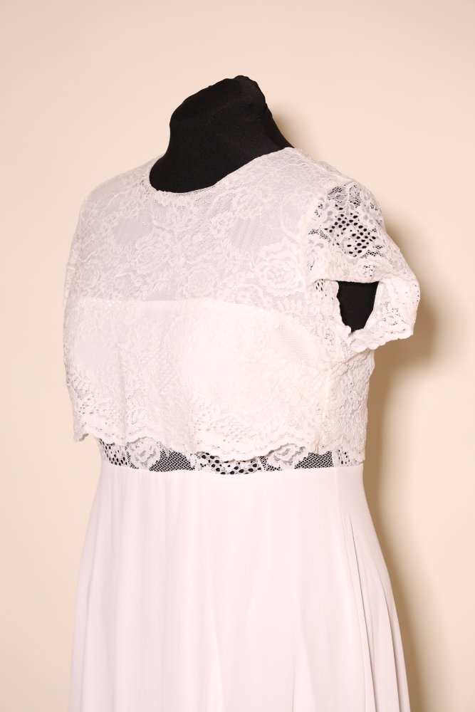 Brautkleid mit Spitzenoberteil, Rundhalsausschnitt und fließendem Chiffon - Maxirock, ivory - Dein Kleiderladen