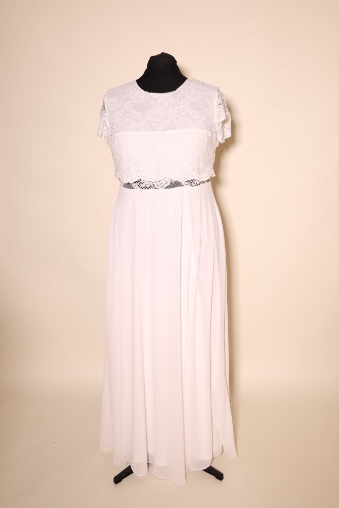 Brautkleid mit Spitzenoberteil, Rundhalsausschnitt und fließendem Chiffon - Maxirock, ivory - Dein Kleiderladen