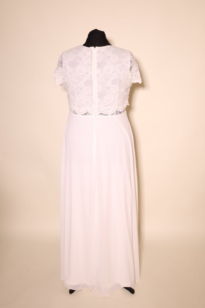 Brautkleid mit Spitzenoberteil, Rundhalsausschnitt und fließendem Chiffon - Maxirock, ivory - Dein Kleiderladen