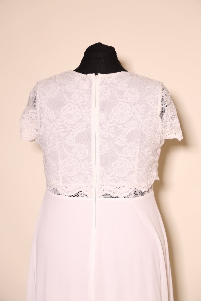 Brautkleid mit Spitzenoberteil, Rundhalsausschnitt und fließendem Chiffon - Maxirock, ivory - Dein Kleiderladen