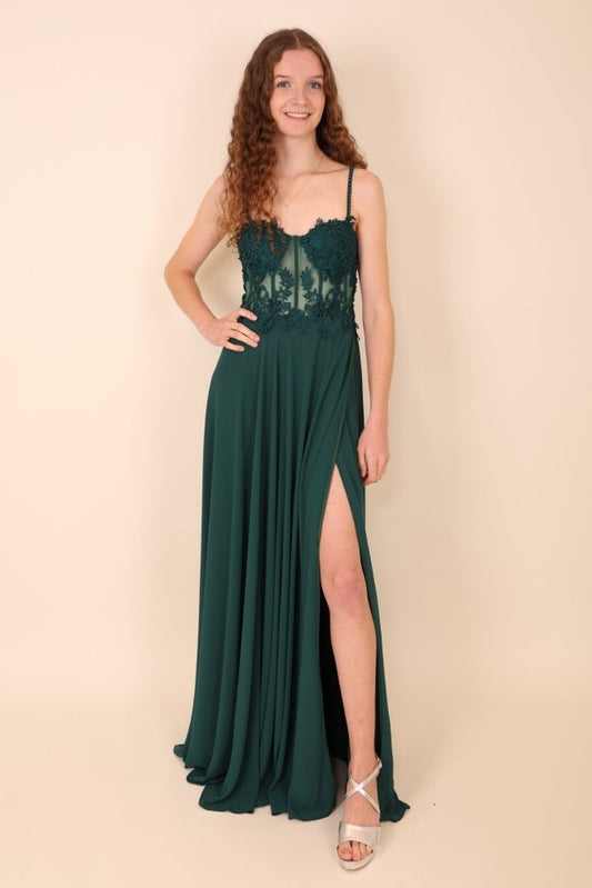 Chiffonkleid mit Korsettoptik, dunkelgrün - Dein Kleiderladen