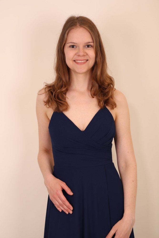 Chiffonkleid mit Schnürung, hohem Beinschlitz und Raffungen, dunkelblau - Dein Kleiderladen