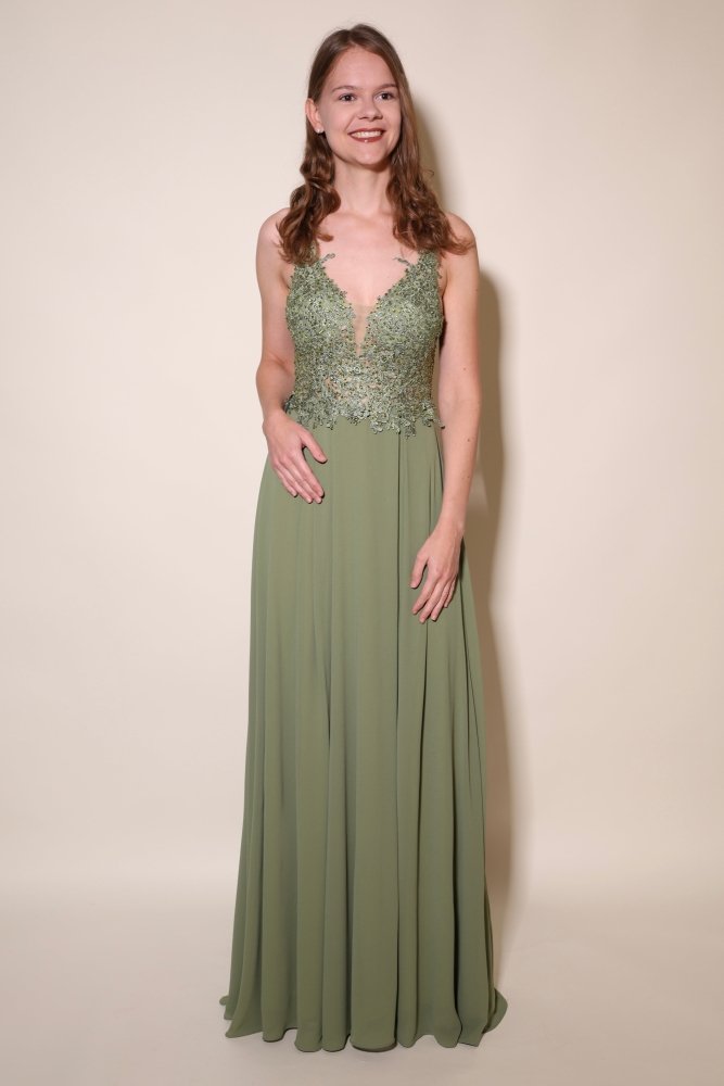 elegantes Ballkleid, oliv - Dein Kleiderladen