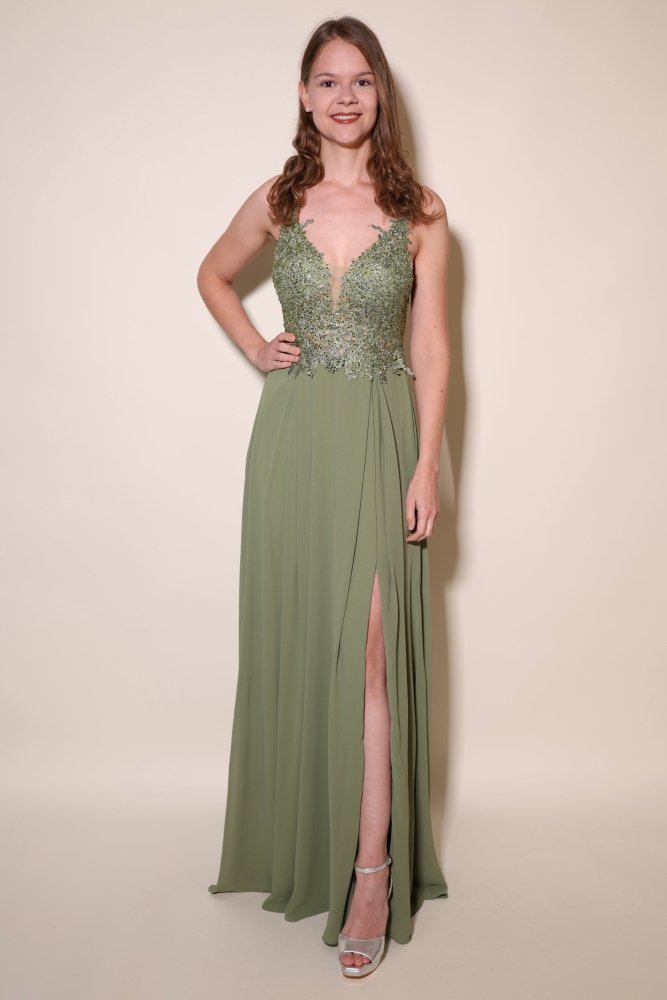 elegantes Ballkleid, oliv - Dein Kleiderladen