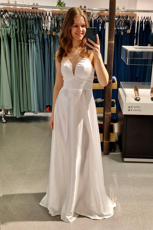 elegantes Brautkleid aus Satin, weiß - Dein Kleiderladen