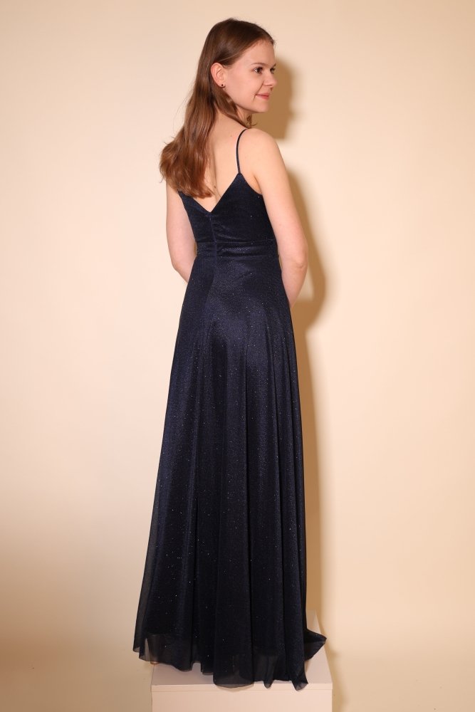 Elegantes Glitzer - Abendkleid mit V - Ausschnitt, dunkelblau - Dein Kleiderladen