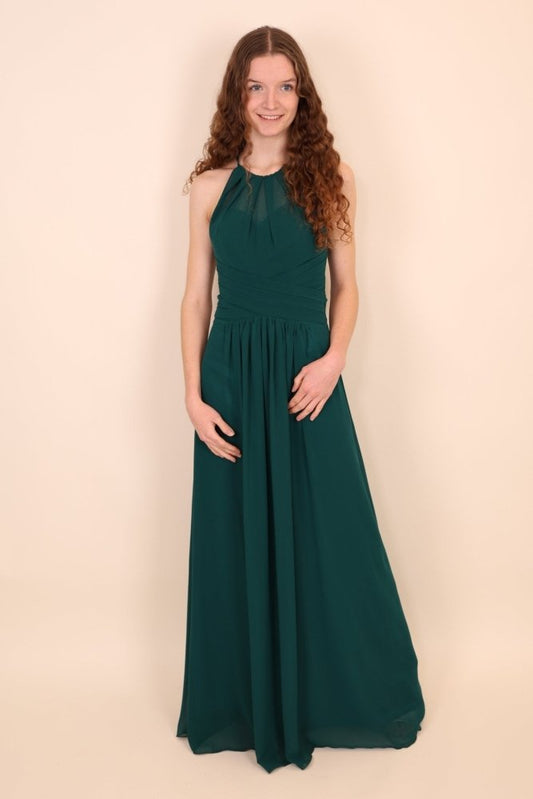 elegantes hochgeschlossenes Abendkleid, dunkelgrün - Dein Kleiderladen