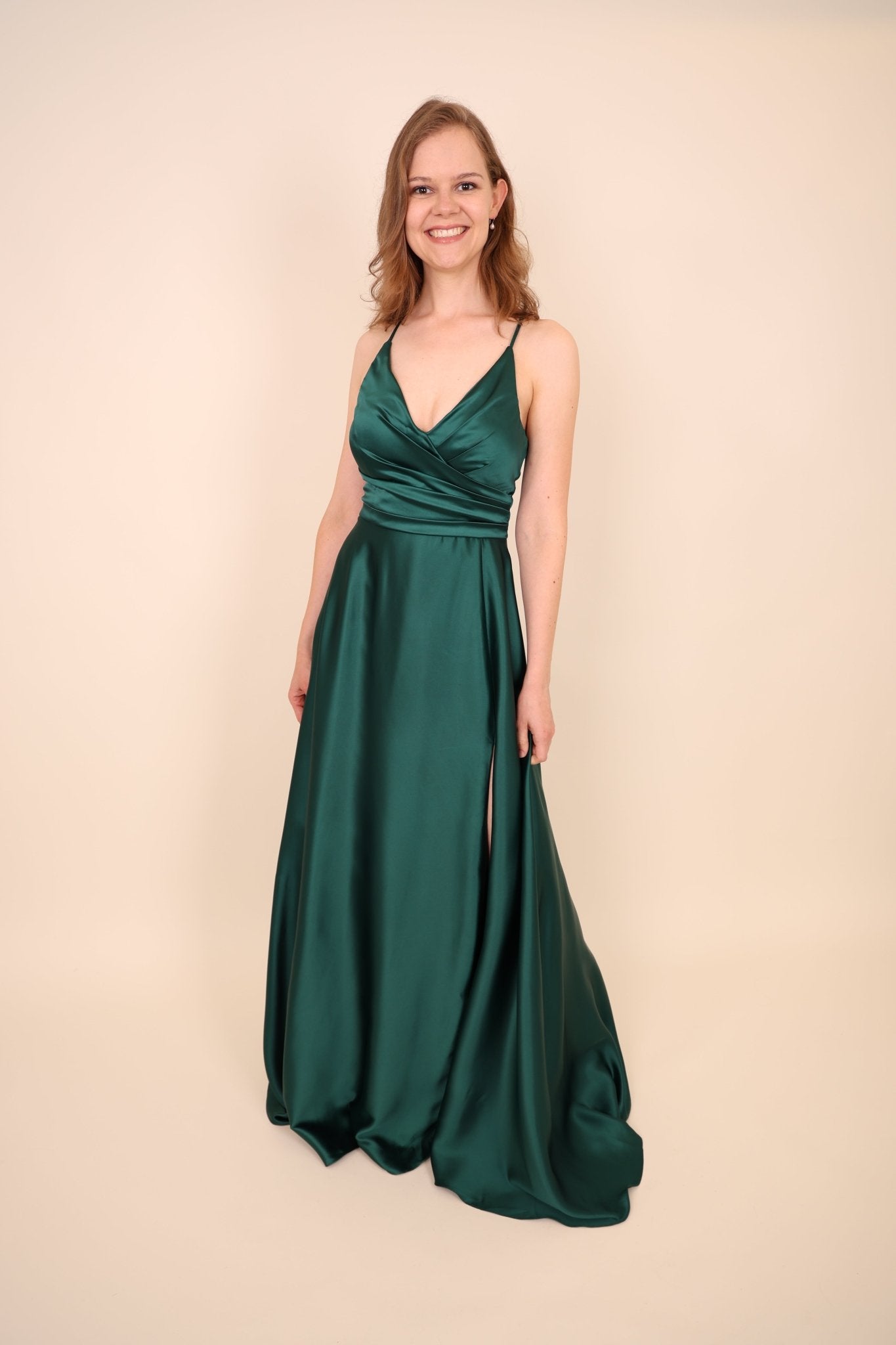 elegantes Satin Abendkleid, dunkelgrün - Dein Kleiderladen