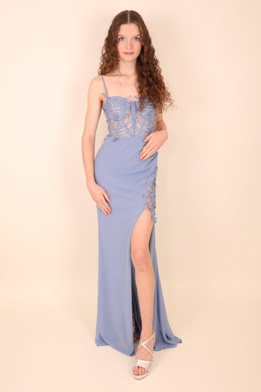 figurbetontes Abendkleid mit Korsett, hellblau - Dein Kleiderladen