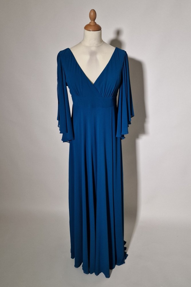 Große Größen Abendkleid mit langen Ärmeln und Schlitz, petrol - Dein Kleiderladen