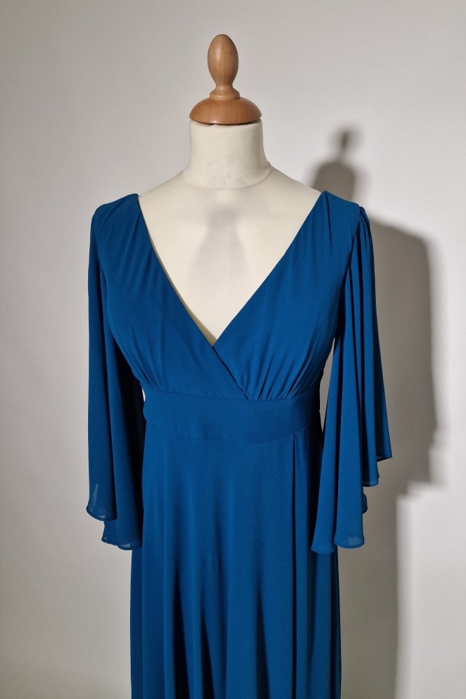 Große Größen Abendkleid mit langen Ärmeln und Schlitz, petrol - Dein Kleiderladen