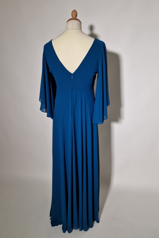 Große Größen Abendkleid mit langen Ärmeln und Schlitz, petrol - Dein Kleiderladen