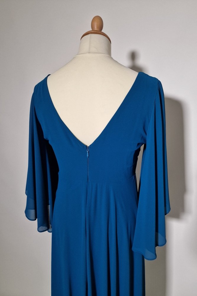 Große Größen Abendkleid mit langen Ärmeln und Schlitz, petrol - Dein Kleiderladen