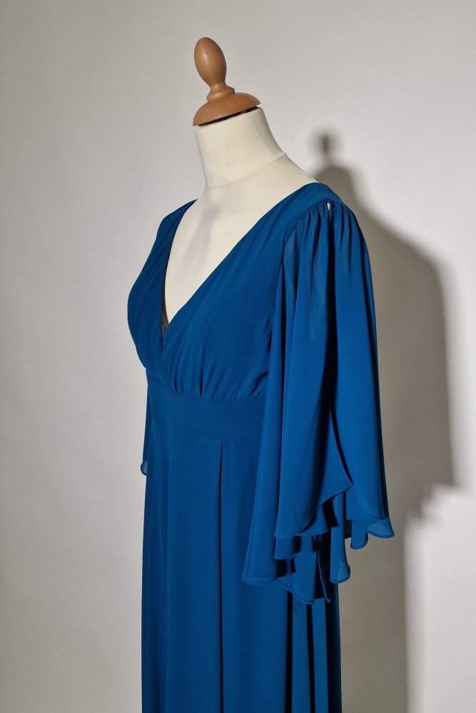 Große Größen Abendkleid mit langen Ärmeln und Schlitz, petrol - Dein Kleiderladen