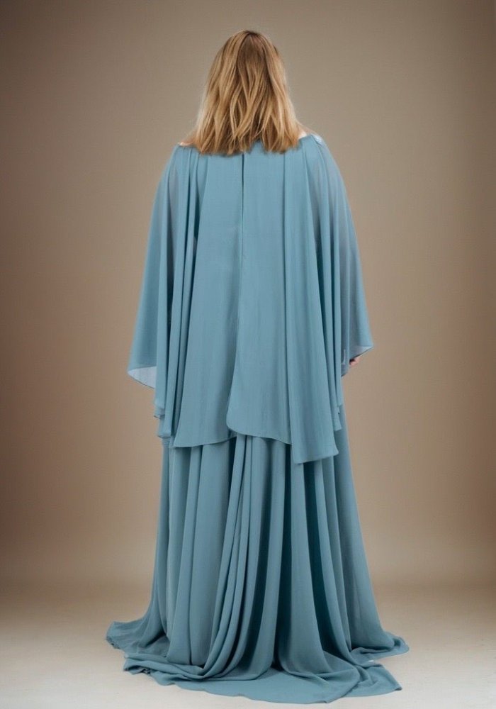 Große Größen Abendkleid mit langen Armen und Raffungen, ozeanwelle - Dein Kleiderladen