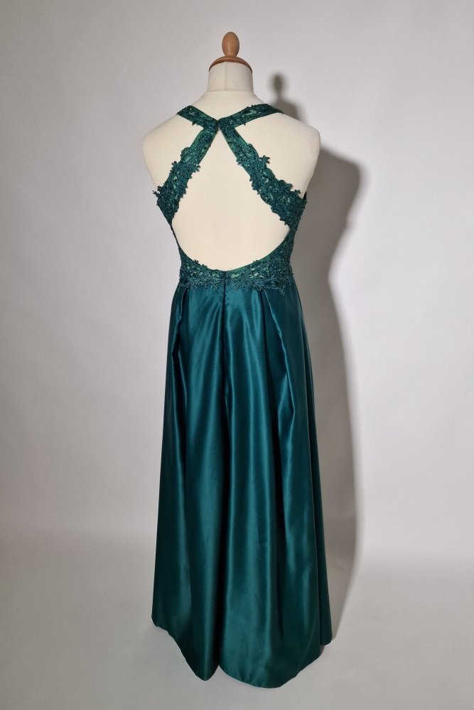 Große Größen Satinkleid mit Rundrückenausschnitt & Schlitz, dunkelgrün - Dein Kleiderladen