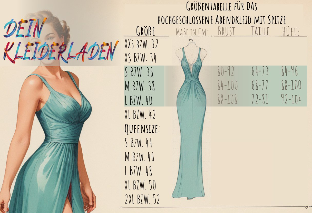 hochgeschlossenes Abendkleid mit Spitze, hellblau - Dein Kleiderladen