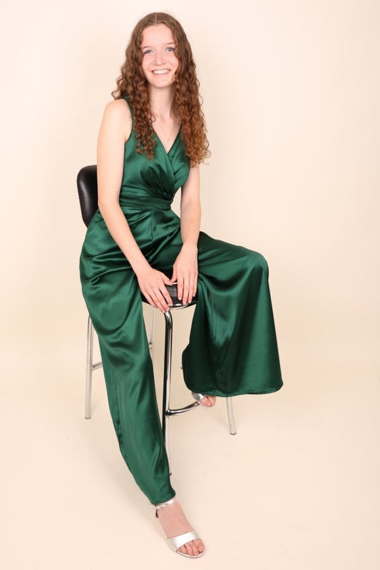 Jumpsuit aus Satin, dunkelgrün - Dein Kleiderladen