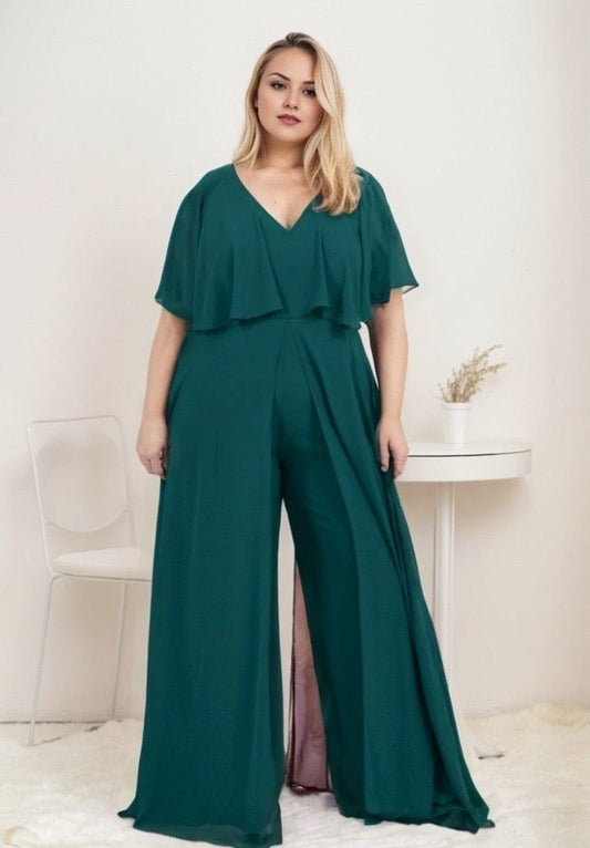 Jumpsuit mit Raffungen und Ärmeln, dunkelgrün - Dein Kleiderladen