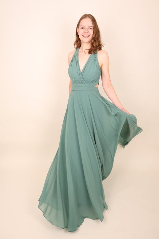 Langes Abendkleid mit Cut - Out am Bauch, mint - Dein Kleiderladen