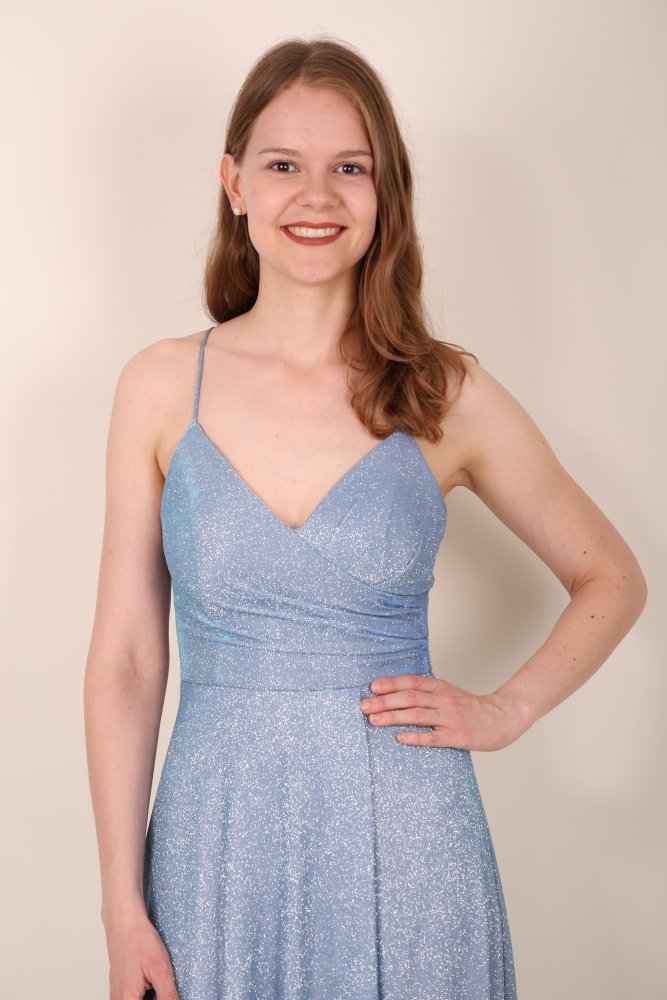 Langes Glitzerkleid mit Schnürung und Schlitz, hellblau - Dein Kleiderladen