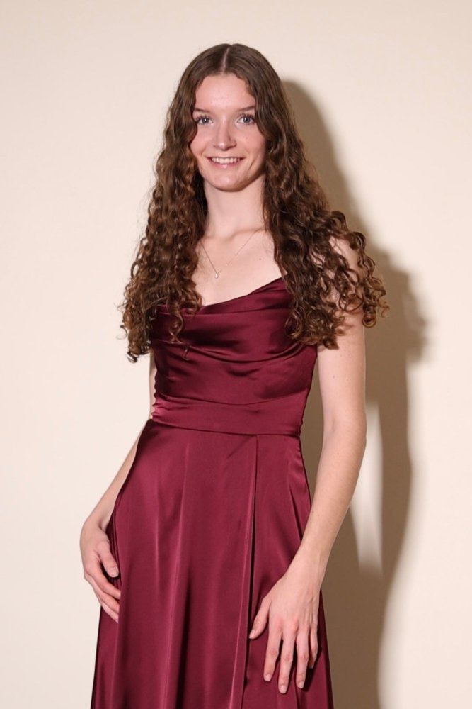 Langes Satin - Abendkleid mit Schlitz und Schnürung, dunkelrot - Dein Kleiderladen