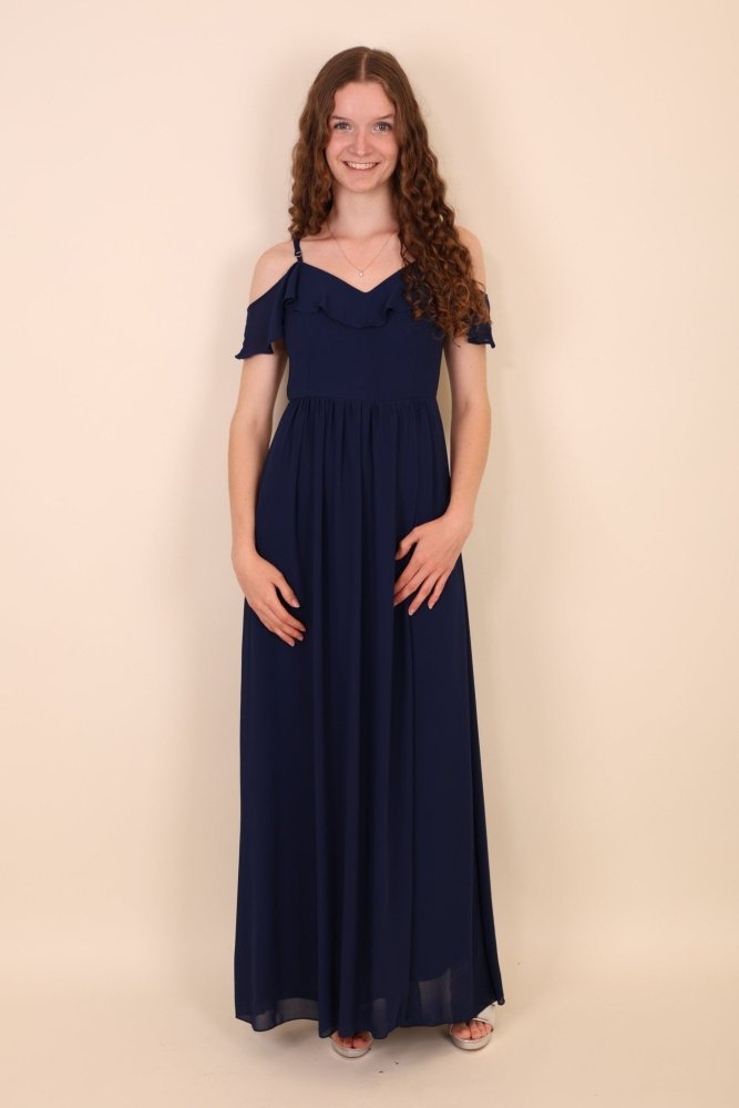 Off - Shoulder Abendkleid mit Beinschlitz, dunkelblau - Dein Kleiderladen