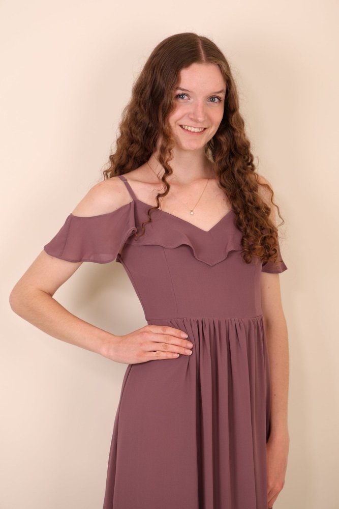 Off - Shoulder Abendkleid mit Beinschlitz, lila - Dein Kleiderladen