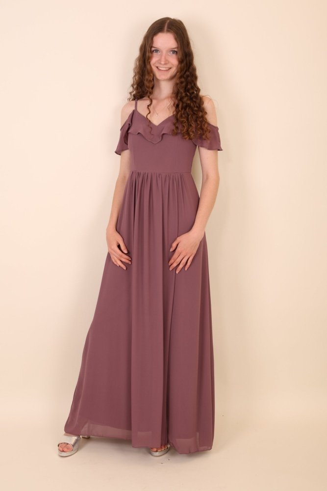 Off - Shoulder Abendkleid mit Beinschlitz, lila - Dein Kleiderladen