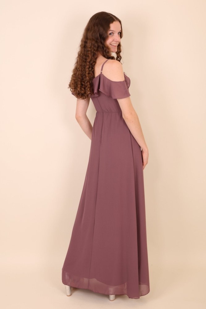 Off - Shoulder Abendkleid mit Beinschlitz, lila - Dein Kleiderladen