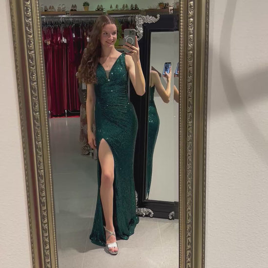 enganliegendes Paillettenkleid, dunkelgrün - Dein Kleiderladen