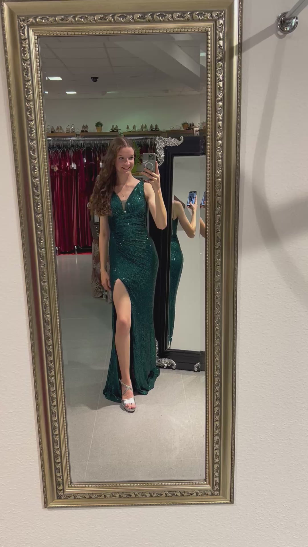 enganliegendes Paillettenkleid, dunkelgrün - Dein Kleiderladen