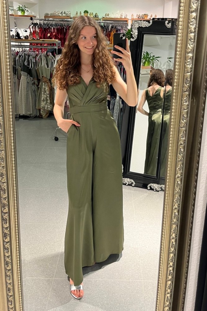 Satin - Jumpsuit kaki - Dein Kleiderladen