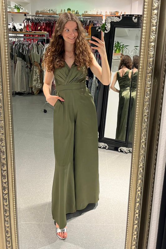 Satin-Jumpsuit khaki - Dein Kleiderladen