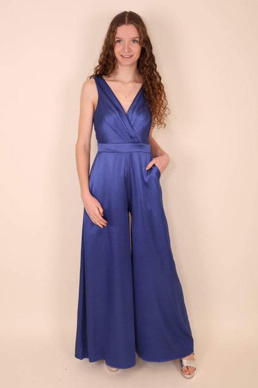 Satin - Jumpsuit royalblau - Dein Kleiderladen