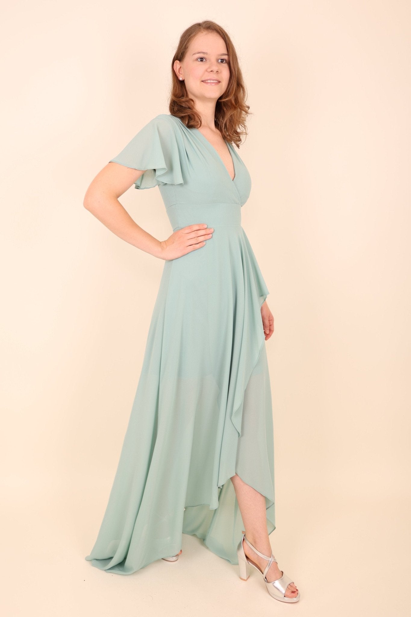 schlichtes Abendkleid mit Ärmeln, mint - Dein Kleiderladen