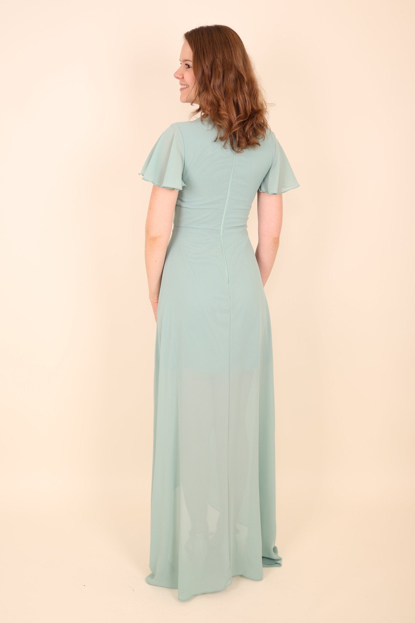 schlichtes Abendkleid mit Ärmeln, mint - Dein Kleiderladen