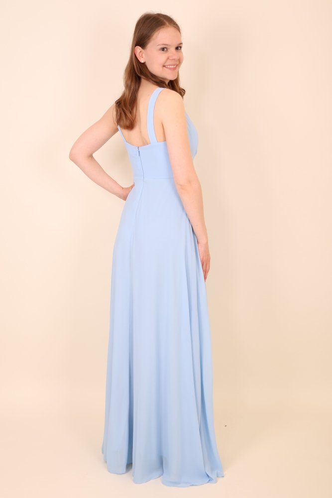 Schlichtes Abendkleid mit V - Ausschnitt & Beinschlitz, hellblau - Dein Kleiderladen