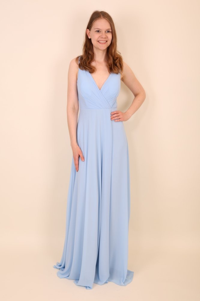 Schlichtes Abendkleid mit V - Ausschnitt & Beinschlitz, hellblau - Dein Kleiderladen