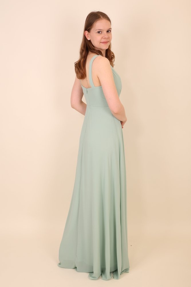 Schlichtes Abendkleid mit V - Ausschnitt & Beinschlitz, mint - Dein Kleiderladen