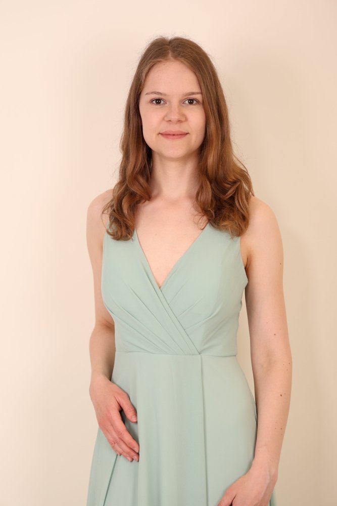 Schlichtes Abendkleid mit V - Ausschnitt & Beinschlitz, mint - Dein Kleiderladen