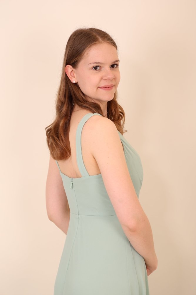 Schlichtes Abendkleid mit V - Ausschnitt & Beinschlitz, mint - Dein Kleiderladen