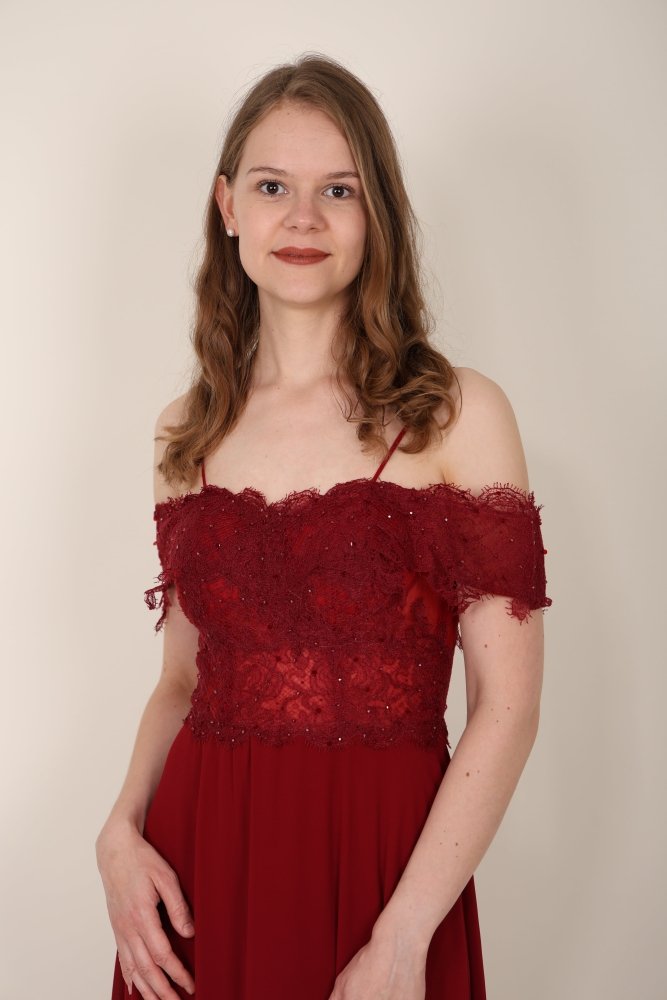 Schulterfreies Abendkleid mit Spitze, dunkelrot - Dein Kleiderladen