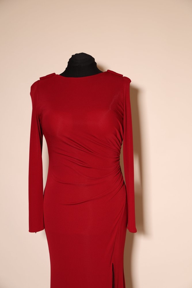 Second Hand Abendkleid mit U - Boot - Rücken - Ausschnitt und Meerjungfrauenrock, rot - Dein Kleiderladen