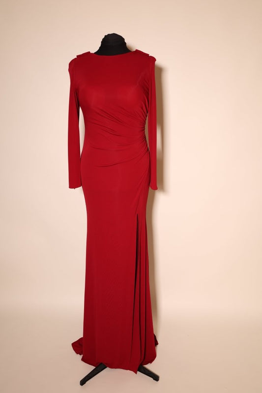 Second Hand Abendkleid mit U - Boot - Rücken - Ausschnitt und Meerjungfrauenrock, rot - Dein Kleiderladen